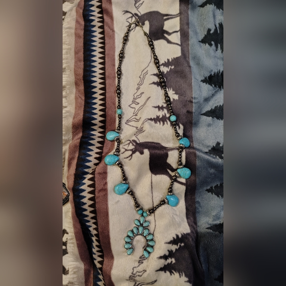 Hand Beaded Turquoise and Silver Women's Necklace